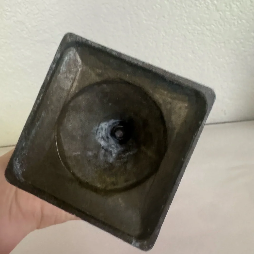 Elegant Amber Glass and Brass Candle Holder